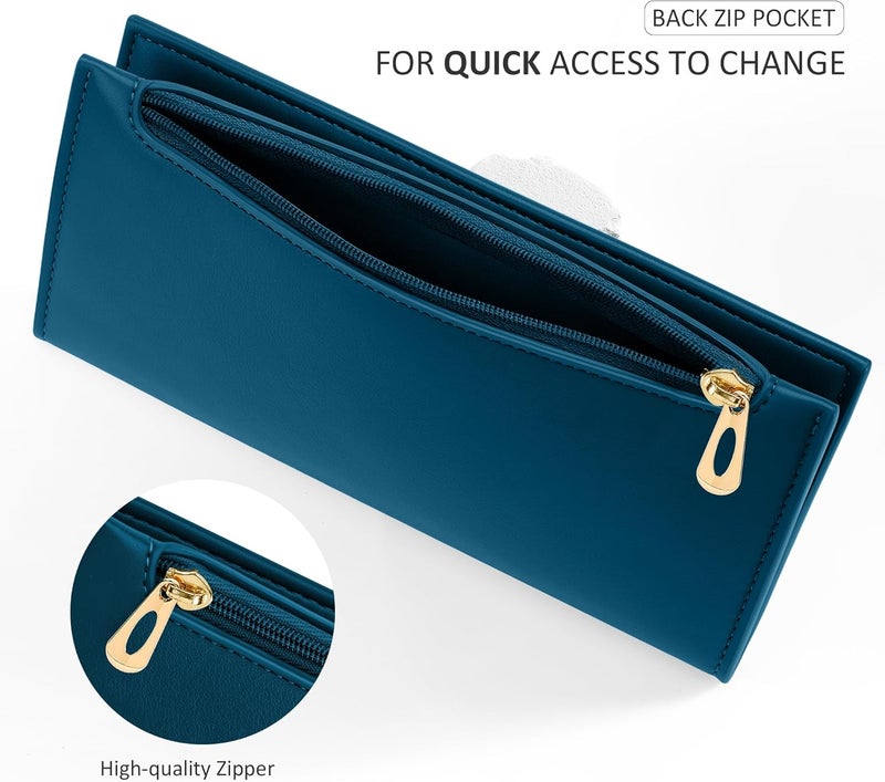 Tipmile Slim Wallet for Women, RFID Blocking Credit Card Holder, Ladies Bifold Wallet with Zipper, Teal Blue - Image 5
